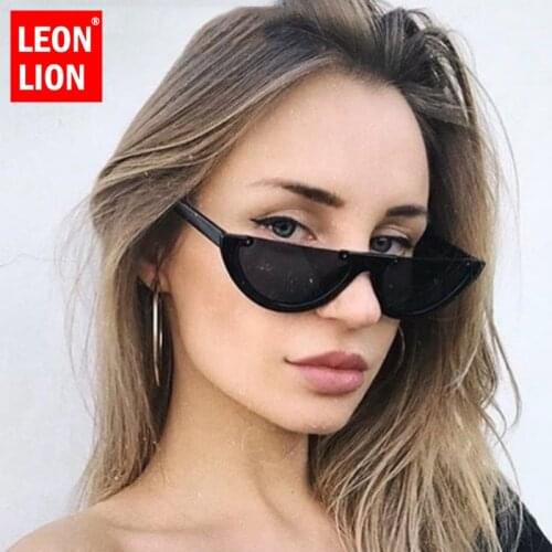 LEONLION Punk Half Frame Sunglasses Women Cat Eye Women Sunglasses Fashion Brand Designer Eyewear Candy Colors Lens Sun Glasses