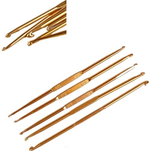6Pcs/Set Weave Craft Sweater Knitting Metal Handle Craft Needles Golden Alumina Double End Crochet Hook Knitting Needle Set