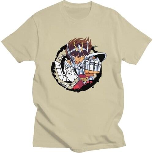 Saint Seiya Pegasus Tshirt for Men Short Sleeve Leisure T Shirt Cool Knights Of The Zodiac T-shirts Fitted Cotton Tees Clothes