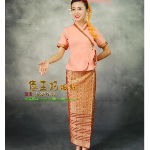 Traditional Thailand woman cloth Restaurant waitress uniforms Short sleeves Summer