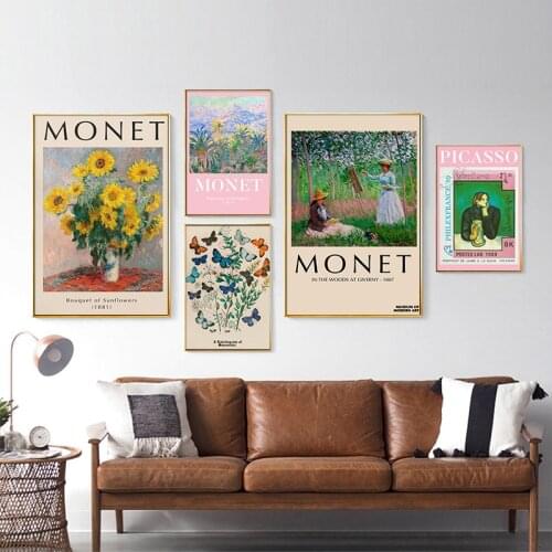 Picasso Monet Vintage Abstract Painting Exhibition Poster Canvas Print Gallery Wall Art Pictures for Living Room Home Decoration