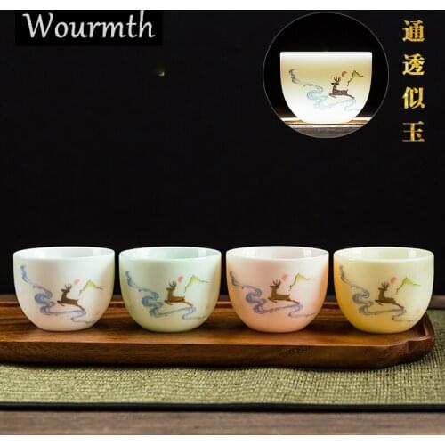Woumth 3/4Pcs Chinese White Porcelain TeaCup Household Personal Cup High-quality Tea Bowl Ceramic Kungfu Tea set Accessories