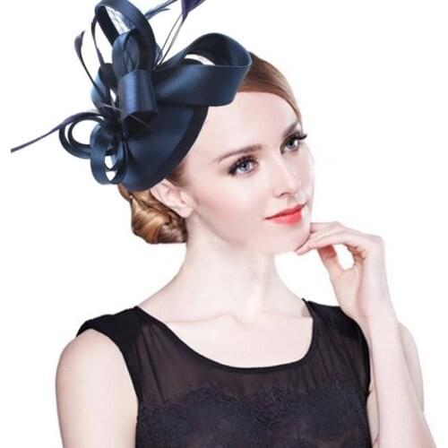Fashion Feather Satin Fascinator Hat Hair Clip Women Cocktail Wedding Party Bridal Hat Fascinator Ladies Dress Hair Headband