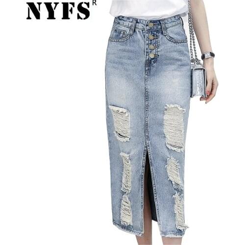 NYFS 2021 Spring Summer Autumn fashion women long denim Skirt casual plus size maxi vintage jeans Hem Split pencil skirts