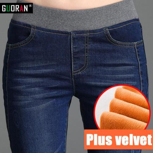 Winter thicken high waist denim jeans women strentch skinny woman pants pantalon jean femme female trousers plus size 26-34
