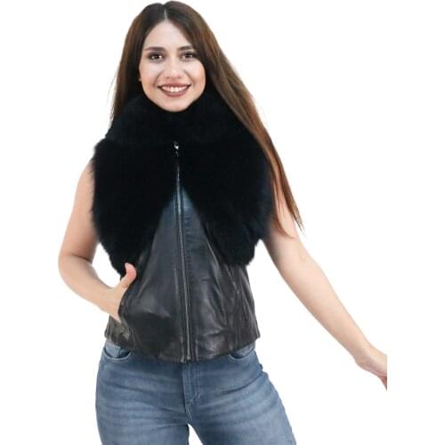 Women Genuine Sheepskin Leather With Real Fox Fur Vest Whole skin Natural Fox Fur Coat Luxury Outwear 2021 New Turkish