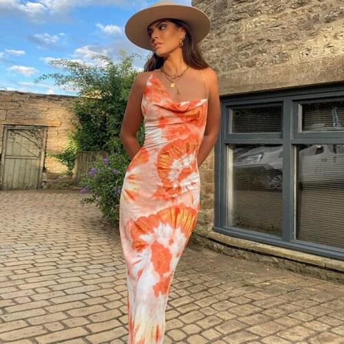 Julissa Mo Backless Cross Bandage Summer Party Dress 2021 Sleevelesss Tie Dye Long Women Dresses Sexy Elegant Beachwear Vestidos