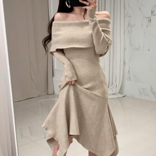 New Autumn Sweater Women Dress Winter Long Sleeve Sweaters Knitted Dresses Womens Warm Slim Maxi Oversize Knitting Robe Vestido