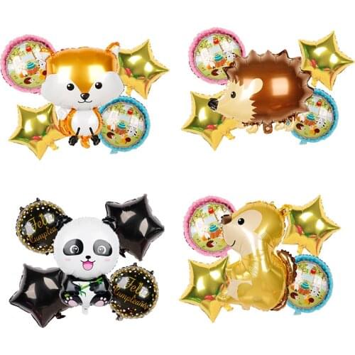1set Jungle Animal Foil Balloons Birthday Party Decorations Cute Cartoon Panda Fox Bear Helium Balloon Kids Toys Inflated Globos