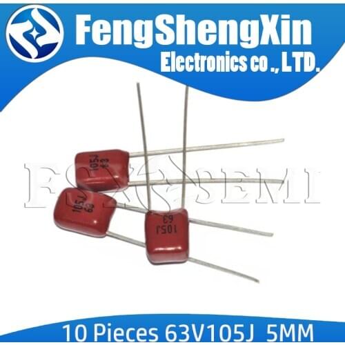 10pcs CBB 63V105J Pitch 5MM 63V 105 1000nf 1UF CBB Polypropylene film capacitor