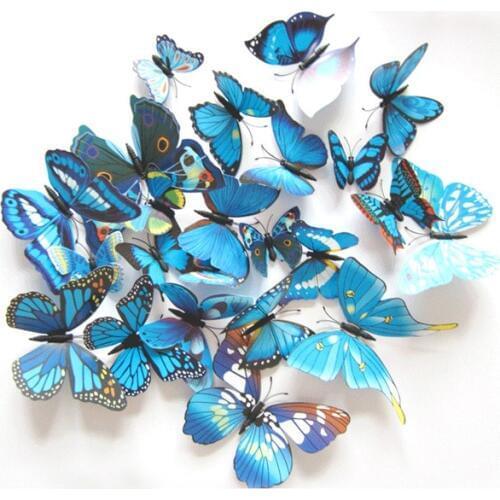 12Pcs/Set PVC Blue Butterfly Wall Sticker For Living Room 3D Wall Decals Modern Art Wallpaper Home Decoration Accessories Y91
