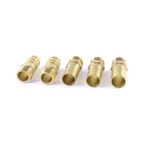 5 Pcs 1/4"PT Male Thread to 12mm Hose Barb Brass Straight Coupling Fitting