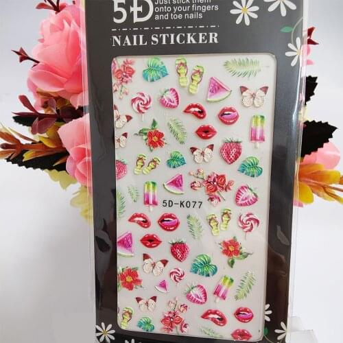 5D Nail Sticker Anaglyph Effect Summer Fruits Flowers Sexy Lips Nail Art Decorations Self Adhesive Fashion Manicure Accessories