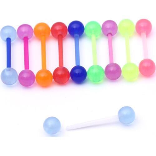 6pcs Tongue Stud Rings Mix Candy Color Trendy Soft Straight Rod Luminous Women Girls Body Piercing Body Jewelry Colors randomly