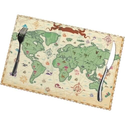 6 PCS Placemat Table Mat Colorful Ancient World Map For Tables Heat-insulation Linen Kitchen Dining Pads