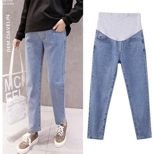 8809# Spring Autumn Denim Cotton Maternity Jeans Elastic Waist Belly Harem Pants for Pregnant Women Loose Pregnancy Trousers
