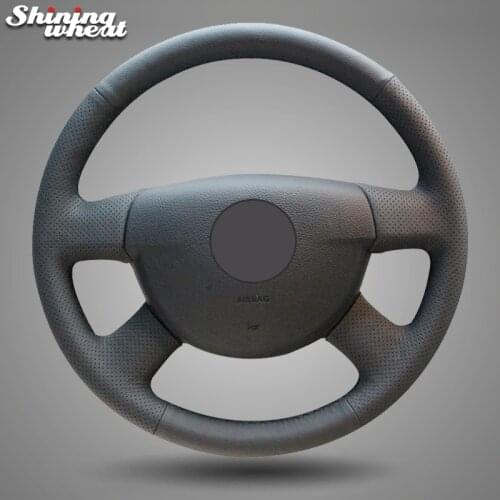 Shining wheat Black Genuine Leather Hand-stitched Car Steering Wheel Cover for Volkswagen VW Passat B6