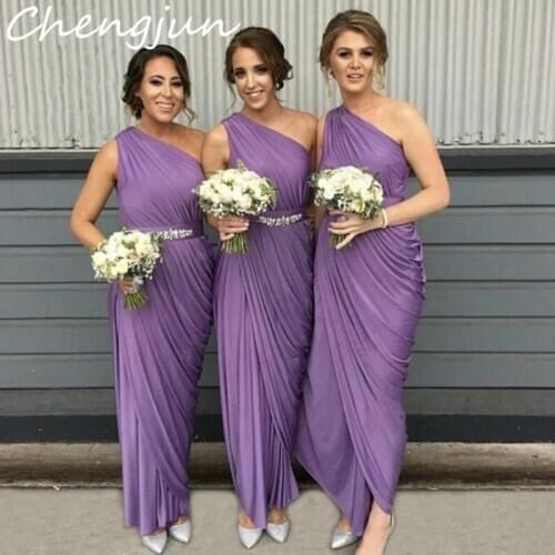 Chengjun Women Ankle Length One Shoulder Purple Sheath Junior Bridesmaid Dresses