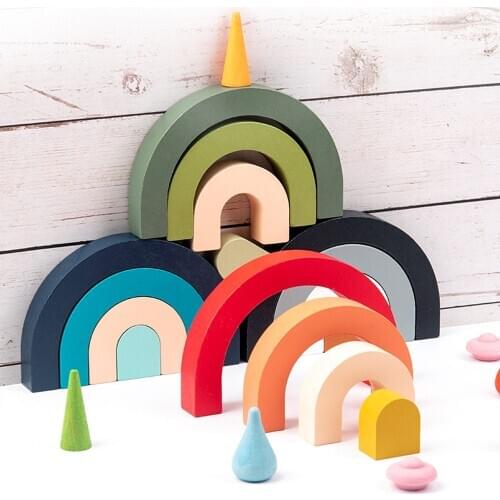 Children Wooden Rainbow Arched Stacked Toys Montessori Education Building Blocks Jenga Game Ins Style Kids Room Toys Gifts Baby