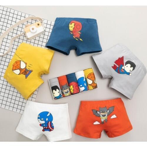 5 PCS Kids Cotton Panties Spiderman Iron man Child Cartoon Printed Children 3 to 12 Y Boxers briefs Boys Baby Underpanties Set