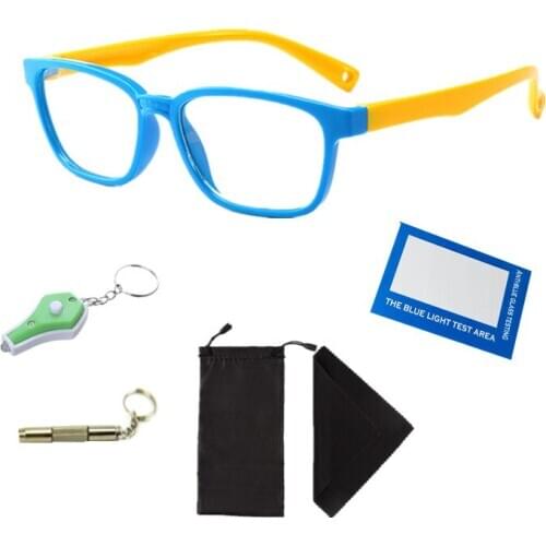 Blue Light Kids Glasses Optical Frame Computer Eyeglasses+Screwdriver+LED Flashlight+microfiber cloth+Drawstring bag+Test Card