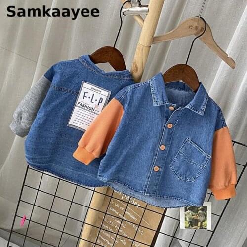2-7y Kids Shirts Spring Autumn Baby Boys Girls Jean Shirts Children Long-Sleeved Clothes Denim Tops Casual Patchwork Clothing 30