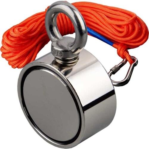 Double sided 150KG Magnet 60mm Neodymium Strong N52 Magnets Magnetic Material Base Fishing Salvage Magnet Power with 10m Rope