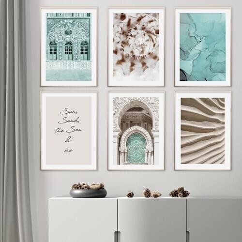 Islamic Quotes Allah Poster Hassan II Mosque Moroccan Arch Wall Art Canvas Print Muslim Decoration Picture Painting Home Decor