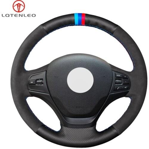 LQTENLEO Car Steering Wheel Cover Black Leather Suede For BMW 4 Series 420d 420i 428i 430i 435i 440i F32 F33 F36 2013-2019