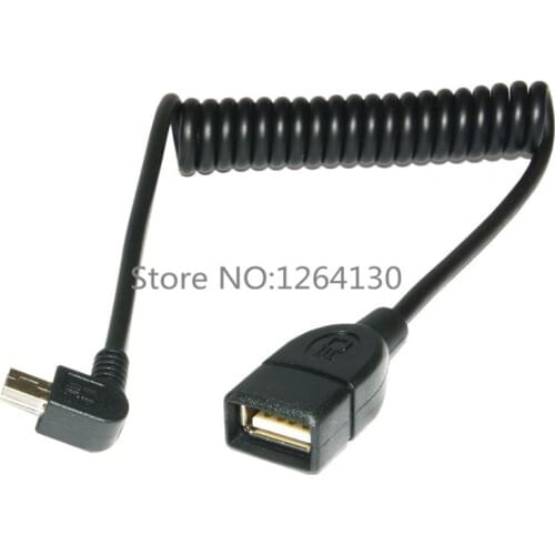 Mini 5 Pin USB 90 degrees Left angle to USB 2.0 AF Coiled Cable / Spring Cable with OTG Function for U disk in the Car