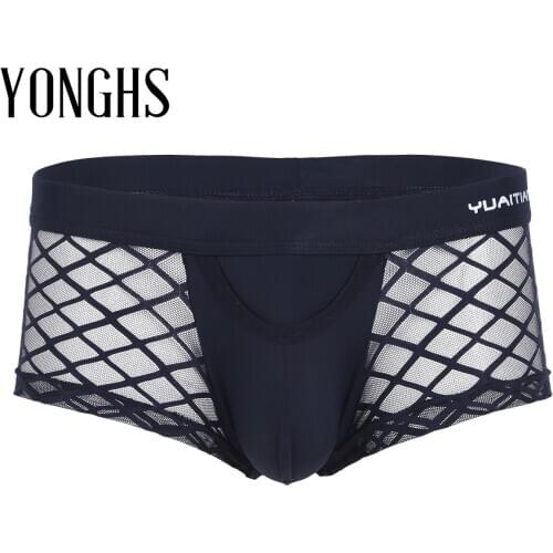 Mens Erotic Lingerie Mesh Gridding Underwear for Sex See-through Bulge Pouch Boxer Briefs Sexy Male Bikini Underwear Underpants