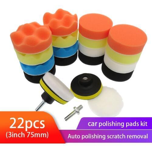 22pcs Buffing Pad Set 3 inch Sponge Woolen Car Polishing pad Kit for Auto Waxing Drill Adaptor M10 Power Tool accessorie