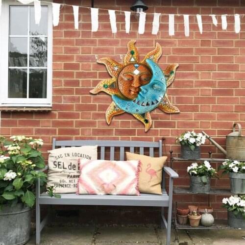 Wall Decor Sun And Moon Art Decoration Metal Crafts Craetive Gifts Wall Hanging Ornament For Home Garden Courtyard