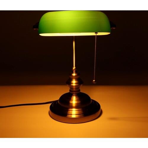 European classic retro minimalist banker desk lamp E27 with switch green glass lamp shade desk lamp bedroom study home reading d