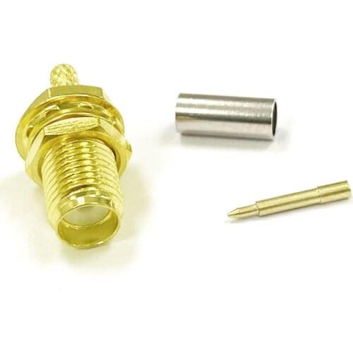 Lots of 10pcs New RP SMA Coaxial Connector Jack Female with male pin Crimp For RG316 RG174 Cable Straight Gold-plated Wholesale