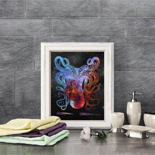 Octopus Sea life Art Print Nautical Canvas Poster Coastal Wall Decor Kraken Octopus Art Painting Picture Bathroom Wall Art Decor