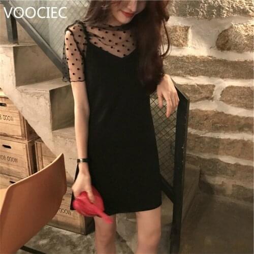 VOOCIEC Summer Women Dress Knitted Cotton Dresses Sexy Club Spaghetti Strap Women Bodycon Slim Mini Short Slip Dress Suit