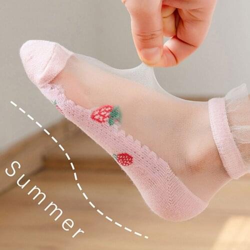 5 Pairs Glass Silk Socks Spring And Summer Crystal Girls Socks Lace Glass Silk Socks Children Socks 1-10 Years Old