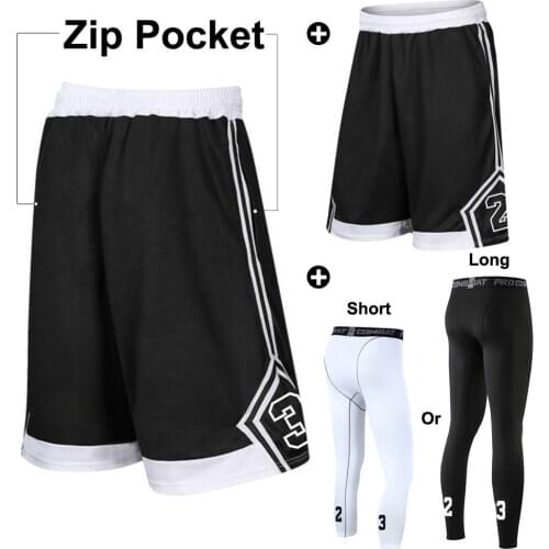 Loose Short Basketball Breathable Men Fitness Gym Cycling Sport Shorts Zipper Pocket Quick Dry Running Basketball Training Short