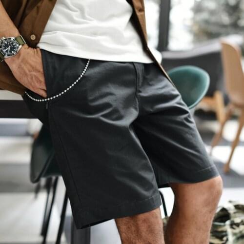 Saucezhan Shorts Men Cotton Plaid Shorts Cargo Pants AMEKAJI Vintage Knee Length Zipper Pocket Zipper Fly Casual