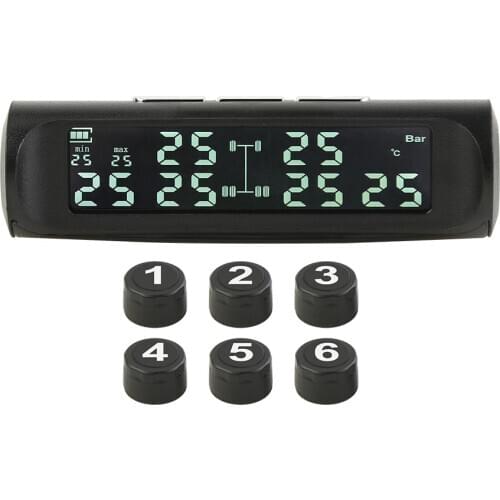 AN-07 Solar Truck TPMS LCD Display Tire Tyre Pressure Monitoring Alarm System Monitor External Pressure Sensor