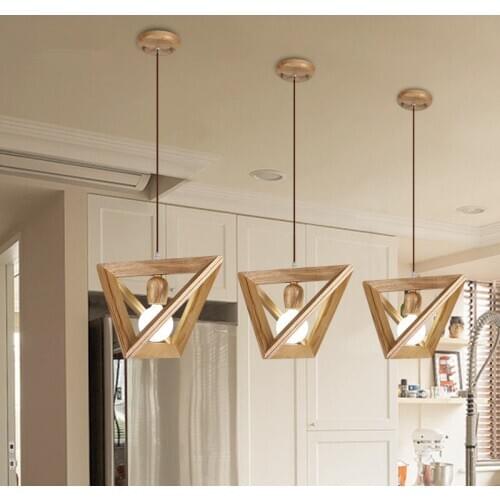 Nordic Mordern Wooden Shuttle Triangle LED E27 110/220V 32/37/42cm Wood Pendant Lights Droplight Hanging Lamp For Home