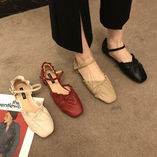 2021 Spring New Wave Square Head Hollow Pleated Retro Buckle Toe Stiletto Azul Shoes Autumn Mori Womens Shoes