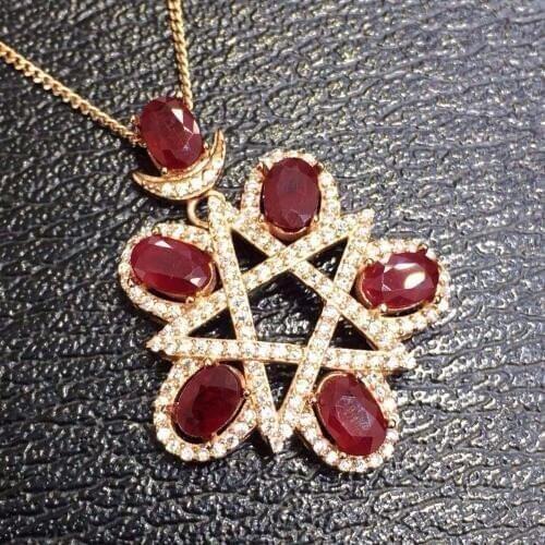 Natural red ruby stone pendant S925 silver Natural Gemstone Pendant Necklace Elegant Personality Star women party fine jewelry