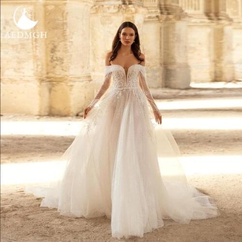 Aedmgh A-Line Wedding Dresses 2021 Sweetheart Strapless Off The Shoulder Vestido De Novia Lace Appliques Beach Fresh Bride Dress