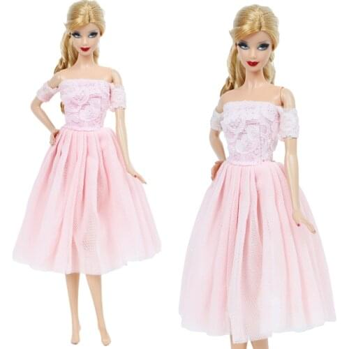 1 Set Pink Lace Skirt Wedding Party Wear Gown Fashion Elegant Princess Dress Accessories Clothes for Barbie Doll DIY Girls Toys
