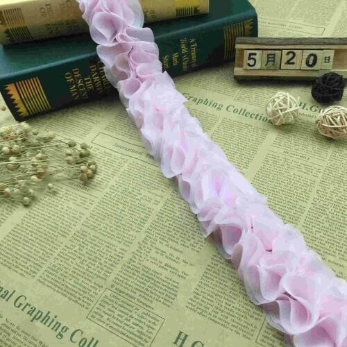 1 yard Pink 3D Flowers Chiffon Cluster Lace Trim Wedding Dress Clothes Hat Lace Ribbon Fabric Applique Trimming Sewing Craft