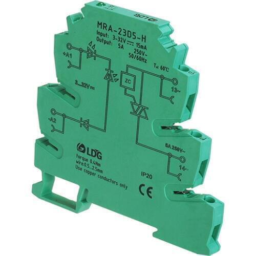 10pcs/lot MRA-23D5-H Relay Module AC SSR Output 5A Ultra Slim DIN Rail Solid State Relaywith Led signal, High Breaking CapacIity