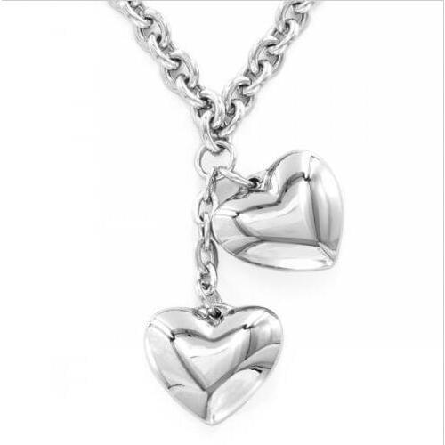 Friends Gifts Stainless Steel 2pcs Love Heart Pendant Women Smooth Chain Necklace 18