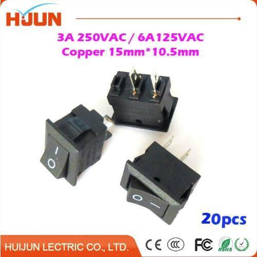 20pcs 2Pin 15*10.5mm SPST On/Off Copper Boat Rocker Switch 3A/250VAC 6A/125VAC Car Dash Dashboard Truck RV ATV Home